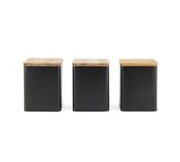 Salter BW12898EU7 Toronto 3 pièces Canister Set - Tea, Coffee, Sugar Storage Canisters, Powder-Coated Matt Finish, Acacia Wood Lids, Easy Clean, Space Saving Jars, Long Lasting Freshness, Black