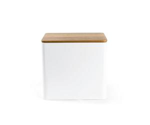 Salter BW12899WEU7 bac à pain de Toronto - couvercle en bois d'acacia, fini enduit de poudre, facile à nettoyer, les bagels, grand bac contenant de rangement, peut contenir 2 miches de pain, blanc