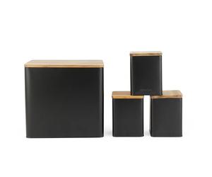 Salter BW12900EU7 Toronto ensemble de comptoir de 4 pièces - bac à pain, thé, sucre, boîtes à café, contenants de rangement, finition noire enduite de poudre, couvercles en bois d'acacia, noir/bois
