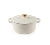 Salter Chester Casserole en Fonte - Crème, 24CM, Couvercle Auto-Arrosant, Cocotte, Cuisson du Feu à Four, Tous Types de Plaques y Compris Induction, Capacité de 3.4L, Sans PFAS, Retient la Chaleur