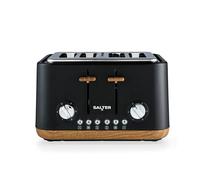 Salter EK5823BLK Toronto 4-Slice Toaster - Wide Slots, 6 Browning Levels, Removable Crumb Tray, Defrost, Reheat, Cancel, Self-Centring Function, High-Lift Eject, 1630 W, Wood Effect, Matt Black