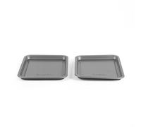 Salter Essentials Lot de 2 plaques de cuisson - plaques antiadhésives 23 cm, lavables au lave-vaisselle, du Royaume-Uni, idéales pour frites, légumes et gâteaux, acier au carbone léger, argentées