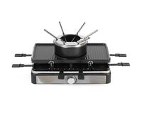 Salter Gril Électrique Raclette & Fondue - Grill d’Intérieur 2 en 1, Pot à Fondre 1,3L, Fondue au Fromage, 6 Fourchettes, Température Réglable, 8 Poêlons et Spatules Antiadhésifs, 1400W