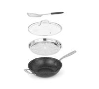 Salter Megastone 28 cm Poêle Multifonction - Antiadhésive, Couvercle en Verre, Compatible Four/Lave-vaisselle, Cuiseur Vapeur en Acier Inoxydable, Spatule, Compatible Induction, Capacité 3.65 L