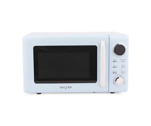 Salter Micro-ondes numérique bleu rétro - 20 L, minuterie de 60 minutes, 8 préréglages de cuisson, 5 niveaux de puissance, affichage LED, dégivrage par poids/temps, plateau tournant en verre de 27 cm