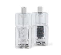 Salter Mini set de moulins sel et poivre, manuels, 2 pièces | Mouture fine à grossière réglable, mécanisme en céramique, corps acrylique transparent, broyage par rotation, rechargeables