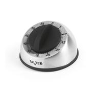Salter 338 SSBKXR15 Minuteur de Cuisine Mécanique - Minuteur Analogique jusqu'à 60 Minutes, Alarme pour Cuisson, Sans Pile, Acier Inoxydable, Outil de Gestion du Temps, Garantie 2 Ans, Noir/Argent