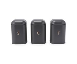 Salter Pebble Ensemble de boîtes à sucre à thé et café - boîtes de rangement de comptoir, récipients de plan de travail de cuisine, boîtes étiquetées en acier au carbone, gris charbon/or