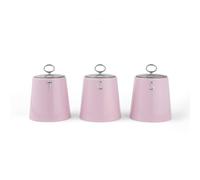 Salter Retro Set de 3 boîtes à thé, café et sucre, rose | Acier, lettrage en relief, couvercles ajustés, rangement des aliments secs, organisation du plan de travail