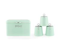 Salter Retro Vert Ensemble de Comptoir 4 Pièces - Boîte à Pain, Boîtes à Thé, Café & Sucre, Contenants de Rangement pour Aliments Secs, Acier Durable, Lettrage Embossé Élégant