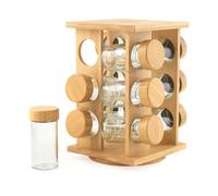 Salter Support à Épices Rotatif - 12 Bocaux en Verre Rechargeables avec Étiquettes, Bambou Certifié FSC, Couvercles à Vis pour la Fraîcheur, Base Pivotante à Accès Facile, Design Compact