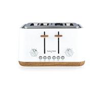 Salter Toronto Grille-pain 4 tranches - fentes larges, 6 niveaux de brunissement, ramasse-miettes amovible, décongeler/réchauffer/annuler, centrage automatique, levée haute, 1630 W, bois mat blanc