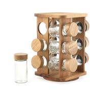 Salter Toronto Porte-épices Rotatif - 12 Bocaux en Verre Rechargeables Inc. Étiquettes d'épices, Couvercle à Vis, Bois d'acacia FSC & Couvercles à Vis, Fraîcheur Durable, Base Rotative, Design Compact