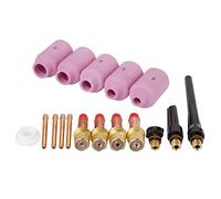 Saluaqui 17pcs TIG Soudage Pièces WP 17/18/26 Buses Lentilles à Gaz et | L\'ensemble complet de 17 pièces comprend des buses, des lentilles à gaz, des pinces et un dos conçus pour le soudage TIG