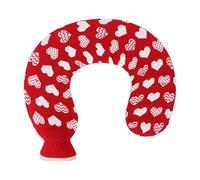Saluaqui Bouillotte en Forme de U avec Housse Tricotée Douce, Chauffe-cou et épaules de 1 L avec Long Ruban pour Soulager la Douleur (Fond rouge avec coeur blanc)