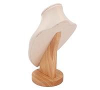 Saluaqui Élégant Support d'écran de Collier en Bois avec Tissu en Peluche - Support de Buste Bijoux Polyvalent pour la Maison, Le Magasin, Le Salon - Black Colliers Chain Affiche (Beige)