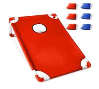 Saluaqui Ensemble de Jeux de Cornhole Portable avec Plateau de Cornhole Facile à Assembler et 6 Sacs de Haricots pour Le Jeu de Lancement de Cour Amusant - Rouge Vibrant et Bleu pour Les âges (Rouge)