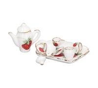 Saluaqui Ensemble de thé de Maison de Poupée en Céramique Miniature avec Motif de Fraise - Charmant Ensemble de thé à l'échelle 1:12 pour Décoration de Maison de Poupée et Joueur de Simulation