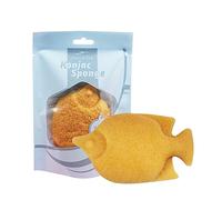 Saluaqui Éponge Visage Forme Poisson Exfoliant Doux Blanc (curcuma) | conception en forme de poisson en fibre adaptée aux peaux sensibles emballage individuel nettoyage quotidien doux pour les