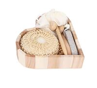 Saluaqui Kit de Douche Exfoliant avec Pierre Ponce et Masseur Facial pour Nettoyage de la Peau Profonde - Bois de Bain en Bois Dur et Sisal