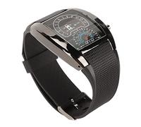 Saluaqui Montre Aviation LED Haute Précision avec Une Coque et Une Ceinture Noires Confortables - Date et Heure d'affichage (Ceinture Noire en Coquillage Noir)