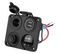 Saluaqui Panneau de Commutation à 4 Gangs Panneau d'interrupteur à Bascule Marche/arrêt 12v 4 Gangs avec Voltmètre de Prise de Cigarette USB et Lumière LED Verte pour Camping-car et Véhicules