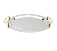 Saluaqui Plateau Multifonctionnel en Acier Inoxydable avec Poignée Dorée - Plateau de Service Métallique Round 46 Cm pour Restaurant, Hôtel et Buffet - de Service élégant et Assiette de Dîner (Forme