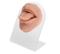 Saluaqui Silicone Langue Piercing 3D Bouche Pratique Kit (Café) | Languette en silicone souple réutilisable 3D comprenant un présentoir stable, idéal pour les bijoux d\'entraînement des