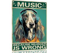 Saluki « Musique Parce Que C'Est Un Meurtre » Plaque En Métal Rétro Métal Étain Signe Artistique Plaque Publicitaire Pour Club Ferme Cuisine 20X30 Cm