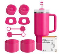SALUOKE Lot de 8 Accessoires pour Tasse Stanley,Comprenant Couvercle de Paille,Bouchon en Anti-fuite,Botte en Silicone pour Stanley Cup 2.0 1,2l/850ml,Le Gobelet n'est pas Inclus (Rose Passion)