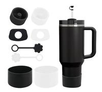 SALUOKE Lot de 8 Accessoires pour Tasse Stanley,Comprenant Couvercle de Paille,Bouchon en Anti-fuite,Botte en Silicone pour Stanley Cup 2.0 1,2l/850ml,Le Gobelet n'est pas Inclus (Transparent + Noir)