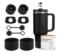 SALUOKE Lot de 8 Accessoires pour Tasse Stanley,Comprenant Couvercle de Paille,Bouchon en Anti-fuite,Botte en Silicone pour Stanley Cup 2.0 1,2l/850ml,Le Gobelet n'est pas Inclus (Noir)