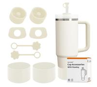 SALUOKE Lot de 8 Accessoires pour Tasse Stanley,Le Gobelet n'est pas Inclus | Comprenant 2 Couvercle de Paille, 4 Bouchon en Anti-fuite, 2 Botte en Silicone pour Stanley Cup 2.0 1,2l/850ml (Crème)