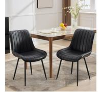SALUT-Lot de 2 Chaises de Salle à Manger, Chaise de Cuisine Rembourrée en Simili Cuir Vintage, Pieds en Métal-NOIR