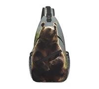 Salut l'ours, Assieds-Toi sur La Pelouse Sac À Dos Bandoulière Multifonctionnel Sacs À Dos Pratique Sac Poitrine pour Femme Voyage Shopping