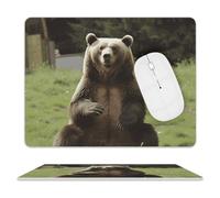 Salut l'ours, Assieds-Toi sur La Pelouse Tapis Souris Portable Mouse Pad Bords Cousus Tapis De Souris pour Bureau Pc Travail 25X30Cm