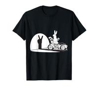 Salut Motard Humour Ombre Chinoise Lapin Main Moto Vintage T-Shirt