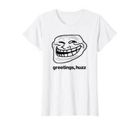 Salutations Huzz 2024 maudite mème drôle Brainrot Troll Face T-Shirt Graphique avec Valeur, Femme, Blanc, M
