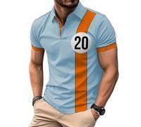 Salutebaba Huile Moteur pour Hommes Vintage Imprimé Polo Manches Courtes T-Shirts Motard Moto Polo T-Shirts