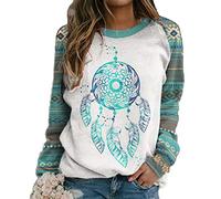 Salutebaba T-Shirt imprimé Attrape-rêves pour Femmes T-Shirts Graphiques Mignons col Rond décontracté à Manches Longues Pulls Hauts