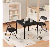 Salutmeuble 3 PCS Ensemble Table et chaises Pliantes pour Enfants, Table et chaises d'activités pour garçons et Filles avec Coussin Souple en PU pour Manger, Lire et Jouer (Noir)