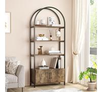 Salutmeuble Bibliothèque Arquée avec 2 Portes,182cm, Bibliothèque Ouverte à 4 Niveaux avec Cadre Métallique Robuste, étagère d'Exposition Autoportante pour Salon, Chambre à Coucher