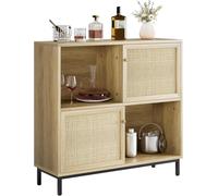 Salutmeuble Buffet en Rotin, Armoires de Cuisine Modernes, Meuble en Rotin avec 4 Compartiments et 2 Portes, Portes Coulissantes et Pieds Réglables Conception, 101x30x94cm