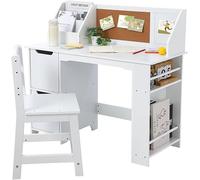 Salutmeuble Ensemble Bureau et Chaise Blancs avec bibliothèque, Tableau d'affichage et armoires - Idéal pour Les garçons et Les Filles de 3 à 8 Ans