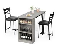 Salutmeuble Ensemble Table à Manger pour 2 Personnes, Coussins De 40 Cm De Large pour Une Assise Confortable, Table De Bar Et Chaises avec Rallonge Rabattable, Convient pour 2 à 4 Personnes (Gris)
