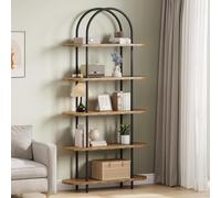 Salutmeuble Étagère Arquée 180cm, Bibliothèque Ouverte à 5 Niveaux avec Structure Métallique, Présentoir Autoportant pour Chambre à Coucher, Salon, Bureau à Domicile, Brun