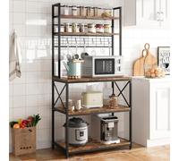 Salutmeuble Etagère de Cuisine, Support pour Four à Micro-Ondes avec Rangement, Porte-Café en Bois à 5 Niveaux avec 6 Crochets pour épices, Rangement des Pots, Brun Rustique, 80x40x160cm