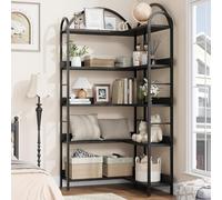 Salutmeuble ÉTagèRe Rangement à 5 Niveaux, BibliothèQue Meuble De Rangement Haut Arrondie en Arche Style Industriel,78P x 78l x 174H (Noir)