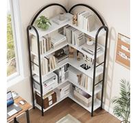 Salutmeuble ÉTagèRe Rangement à 5 Niveaux, BibliothèQue Meuble De Rangement Haut Arrondie en Arche Style Industriel,78P x 78l x 174H (Blanc)