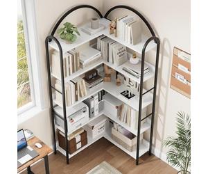 Salutmeuble ÉTagèRe Rangement à 5 Niveaux, BibliothèQue Meuble De Rangement Haut Arrondie en Arche Style Industriel,78P x 78l x 174H (Blanc)